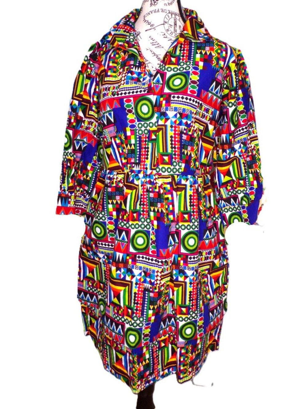 🆕 The Oula Company Geometric Print Cotton Dress Pockets Small - Picture 7 of 16